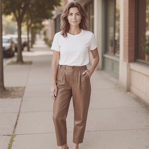 VINTAGE LEATHER PANTS 70s MAGLIA High-waisted Wide Leg Taupe Sz 2 luxury